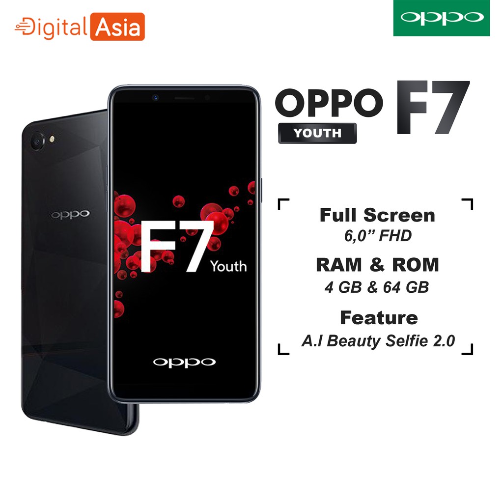 OPPO F7 YOUTH 4/64 GARANSI RESMI CICIL TANPA KARTU KREDIT Smartphone 4G HP Android READY STOCK BLACK