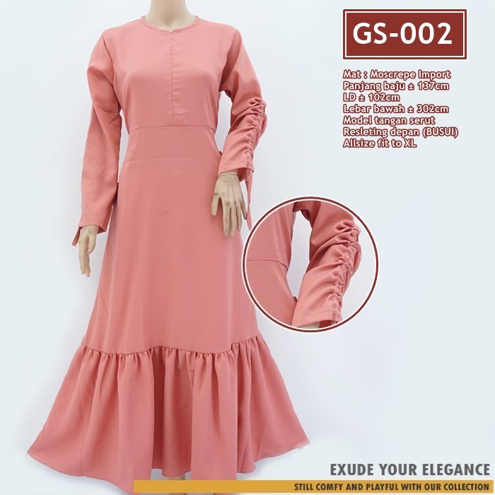 Gamis Ruffle Terbaru, Gamis rempel modern, Gamis Busui Polos kode GS