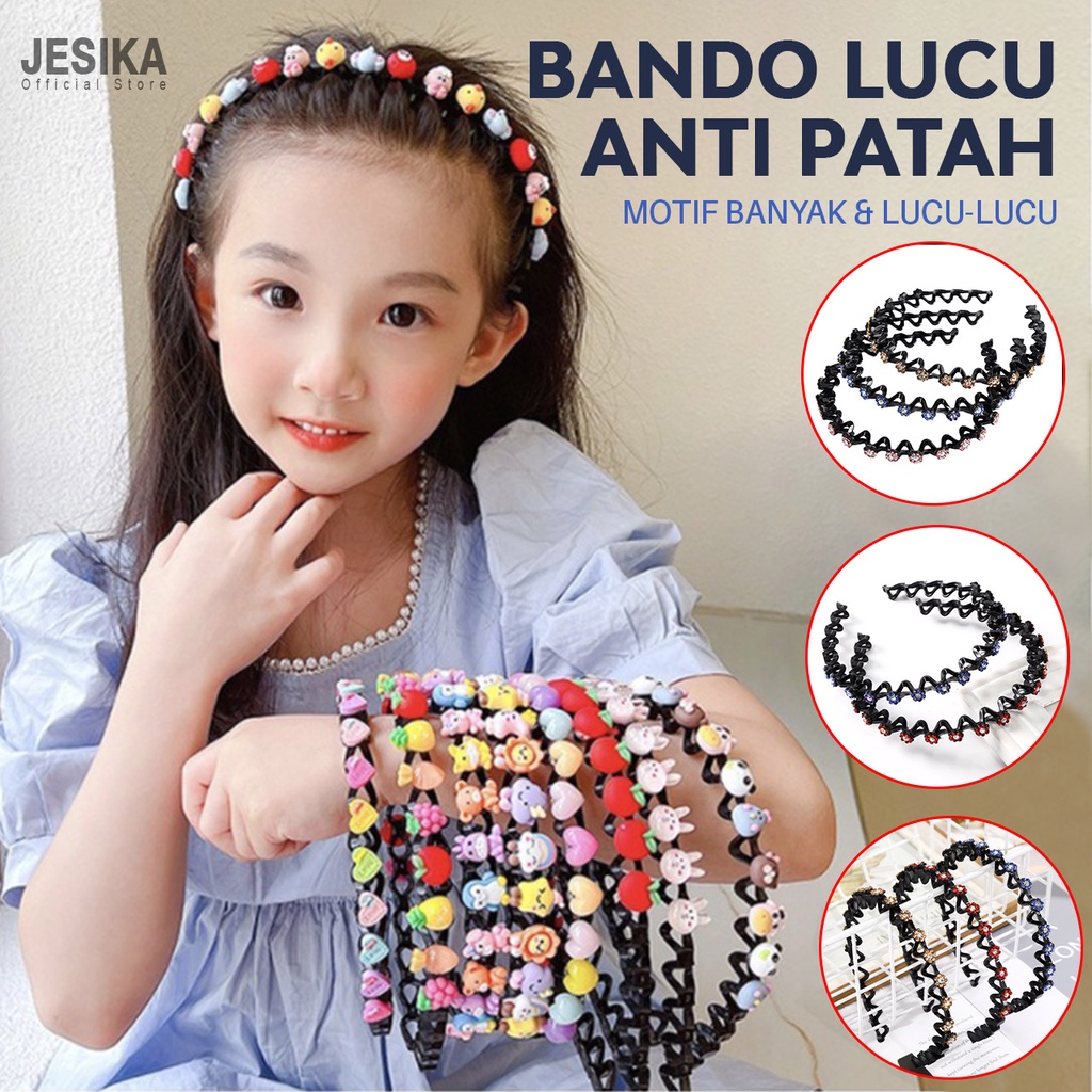 Bando korea anak dewasa perempuan lucu cantik bentuk gelombang bahan plastik anti patah warna hitam mata kristal