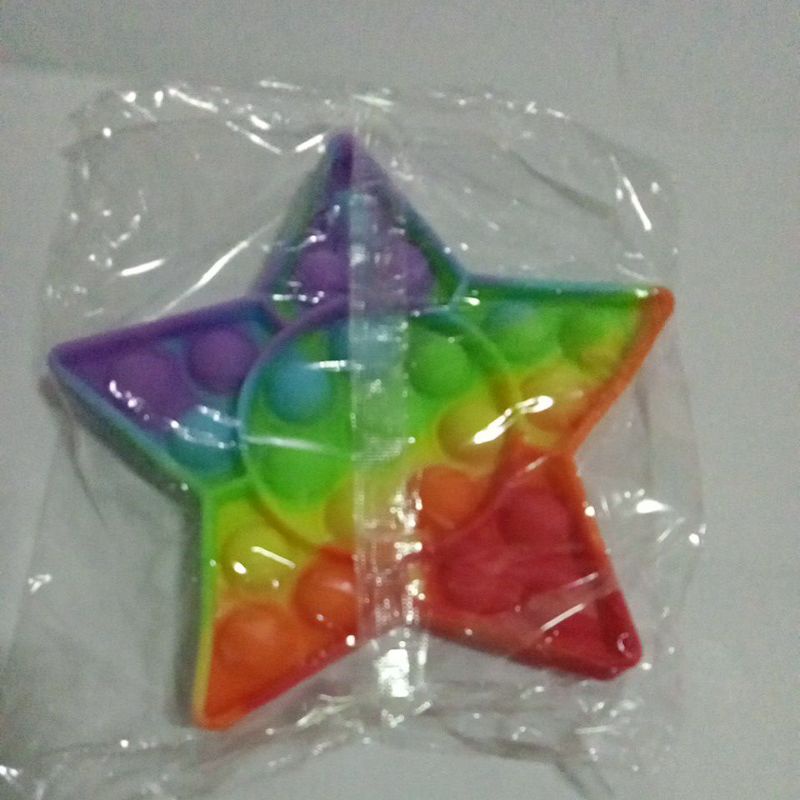 [Himart]Mainan Squishy Bubble Pop It Bahan Silikon Warna Pelangi Untuk Penghilang Stress-Bintang rainbow