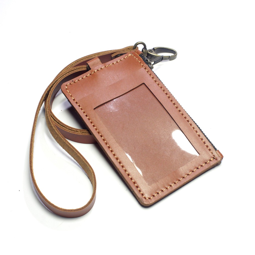 gantungan dompet ID card holder kulit tali zipper kartu banyak PHID950