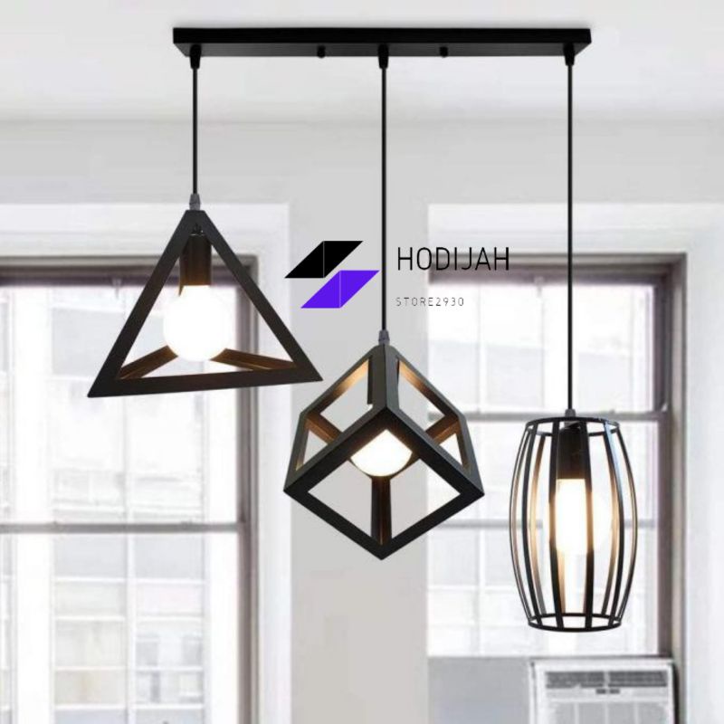Jual lampu gantung pariasi 3in 1 set minimalis dekorasi rumah ruang