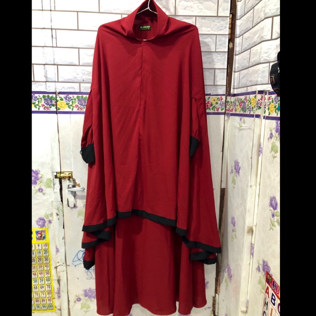 gamis set syari khimar lengan tangan bolong baju muslim pakaian wanita