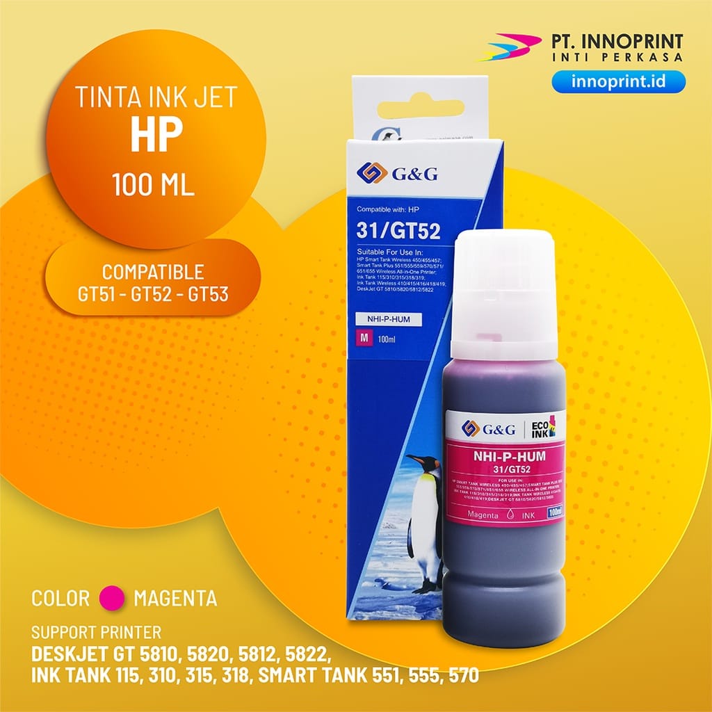 Tinta Printer HP G&amp;G Original/ Untuk HP GT51 GT52 GT53 HP Ink Tank 115/310/315/318/319 Deskjet GT 5810/5820/5812/5822