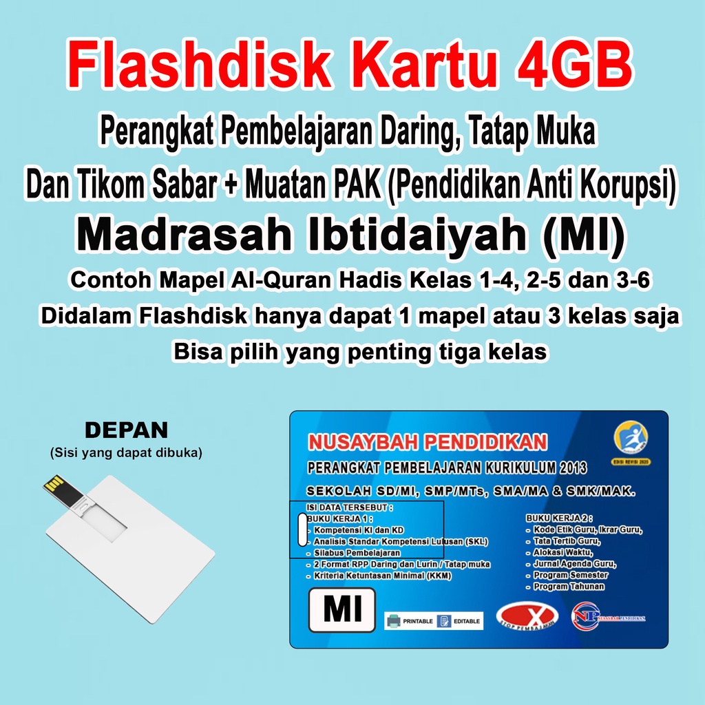 PERANGKAT PEMBELAJARAN RPP DARING, LURING &amp; TIKOM SABAR MI, MTs, MA (Kartu Flashdisk 4gb)