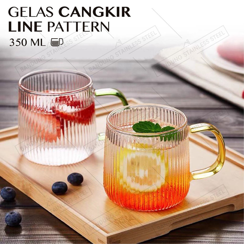 Gelas minum cangkir kaca 350ml glass kopi jus juice teh cantik unik pegangan emas