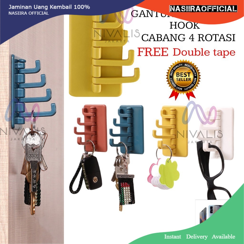 GANTUNGAN DAPUR LEMARI GANTUNGAN TEMPEL HOOK CABANG 4 MULTIFUNGSI GANTUNGAN SUDUT TEMPEL