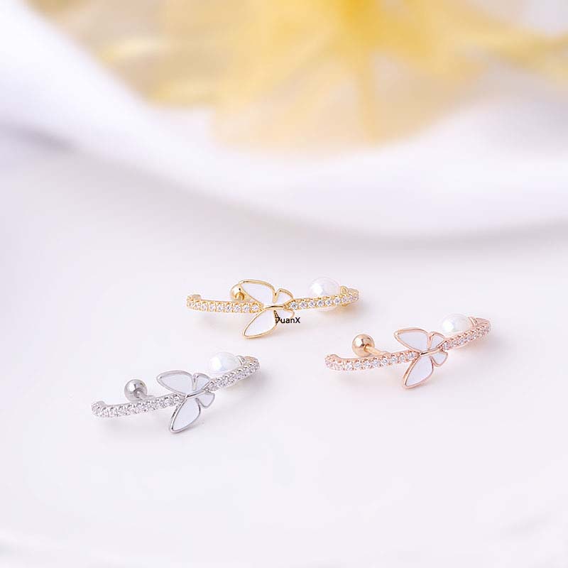 1 Pc Anting Stud Tindik Bentuk Kupu-Kupu Helix Enamel Bahan Stainless Steel 16g Untuk Wanita