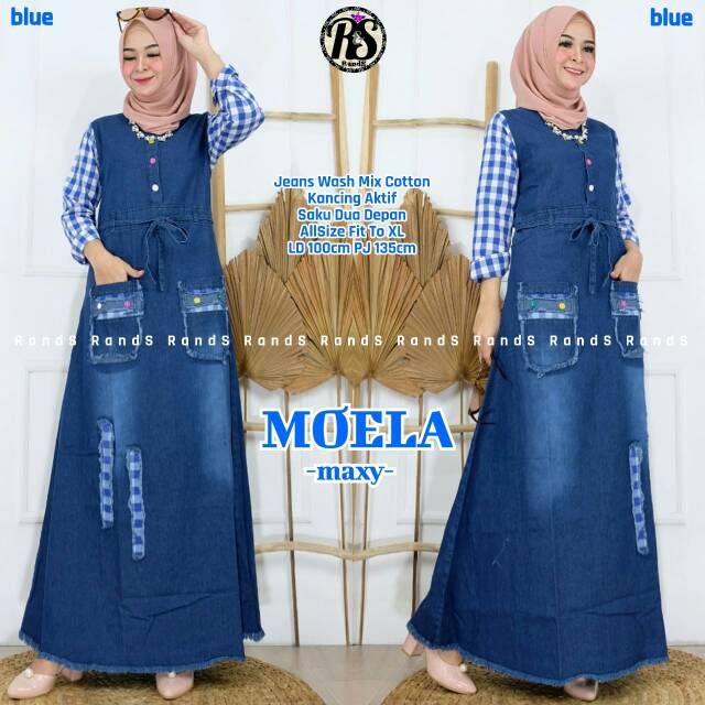 Gamis Moela Maxy By Rands Gamis Bahan Jeans Wash Mix Cotton /khanzahijab2