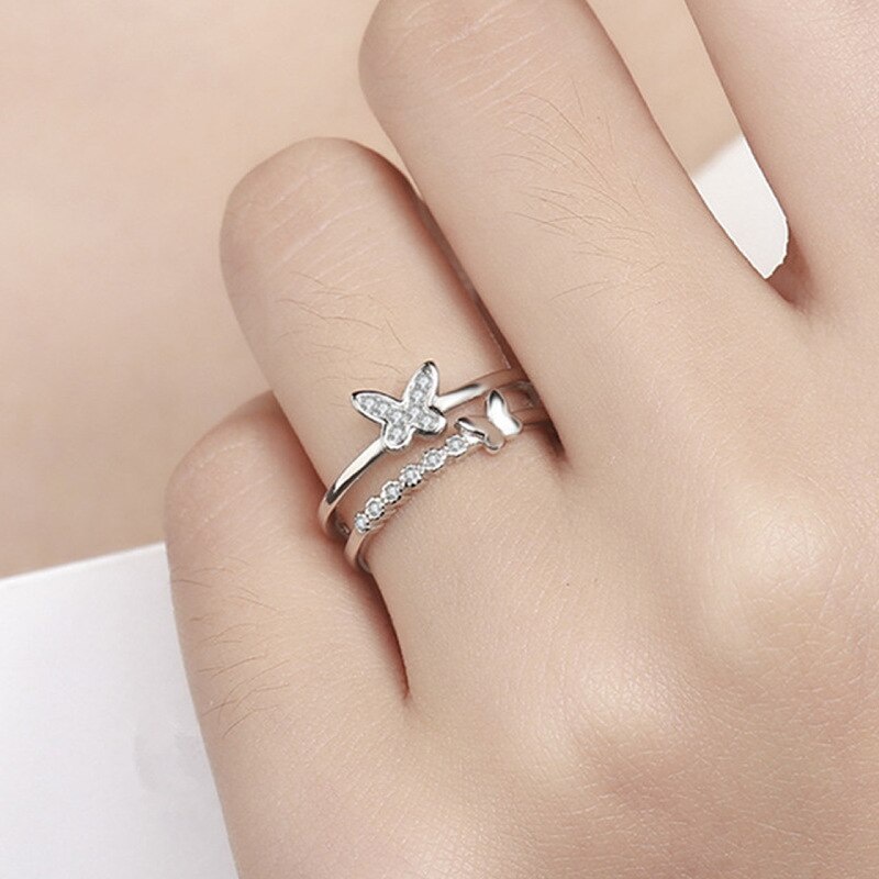 Cincin Model Double Layer Bentuk Kupu-Kupu Untuk Wanita