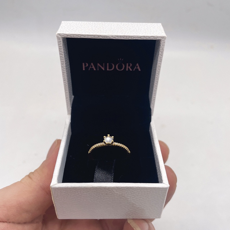 Pandora Cincin 925 Sterling Silver 14k Gold Hias Berlian Untuk Wanita