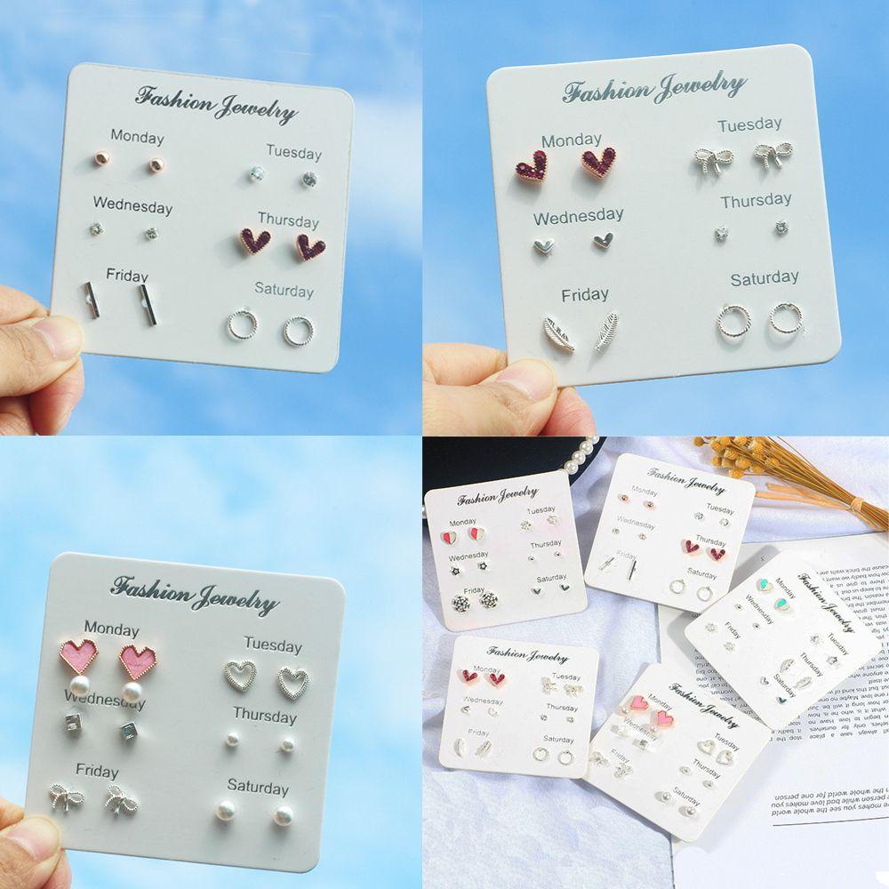 R-flower 6 Pasang / Set Anting Tusuk Bentuk Geometri / Daun / Pita Untuk Perhiasan Wanita