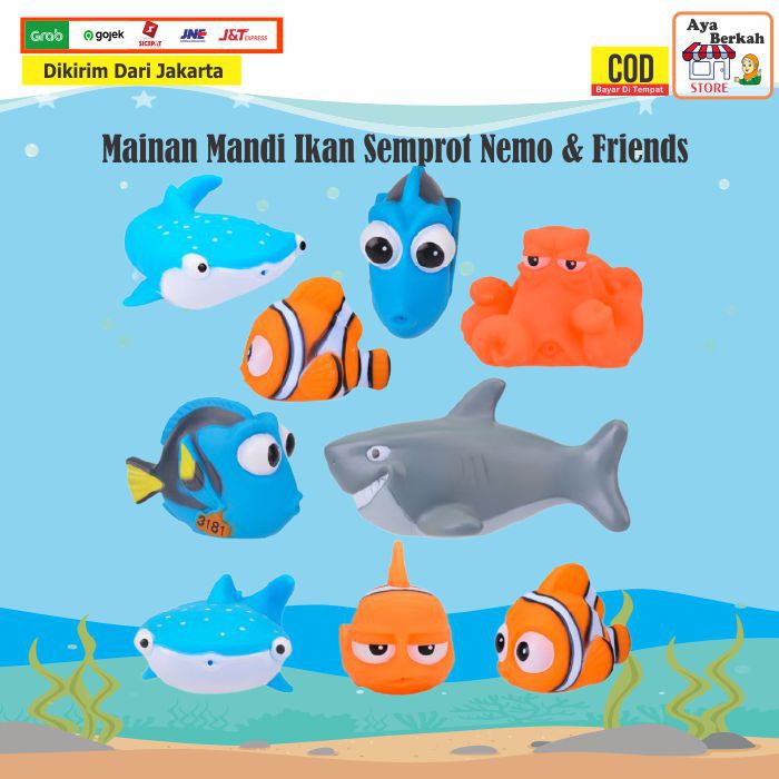 Mainan mandi bayi anak ikan nemo semprot air berenang model karet mengapung aneka fish murah