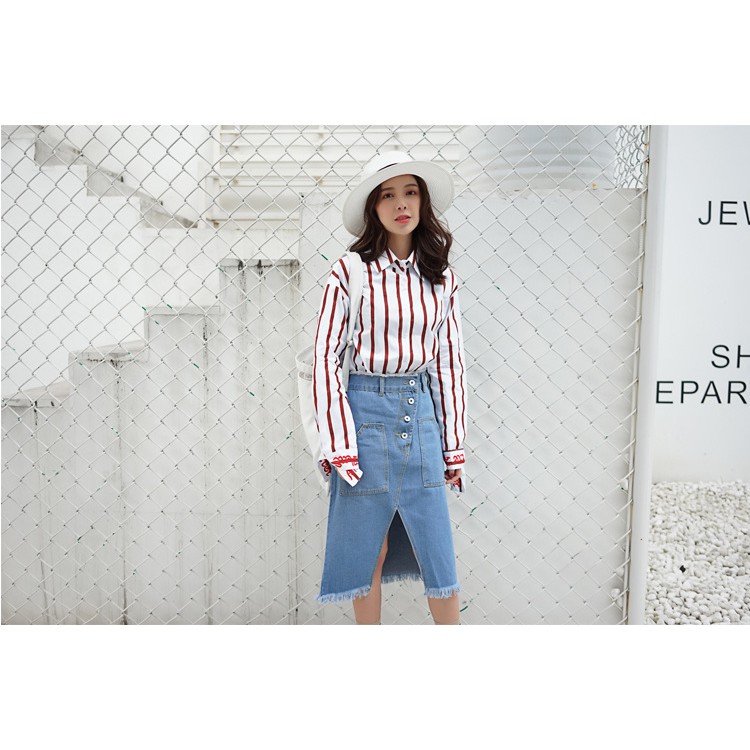 KARAKOREA - 6051 Dahye Denim Skirt/Rok jeans wanita/Rok Jeans Korea/Rok wanita