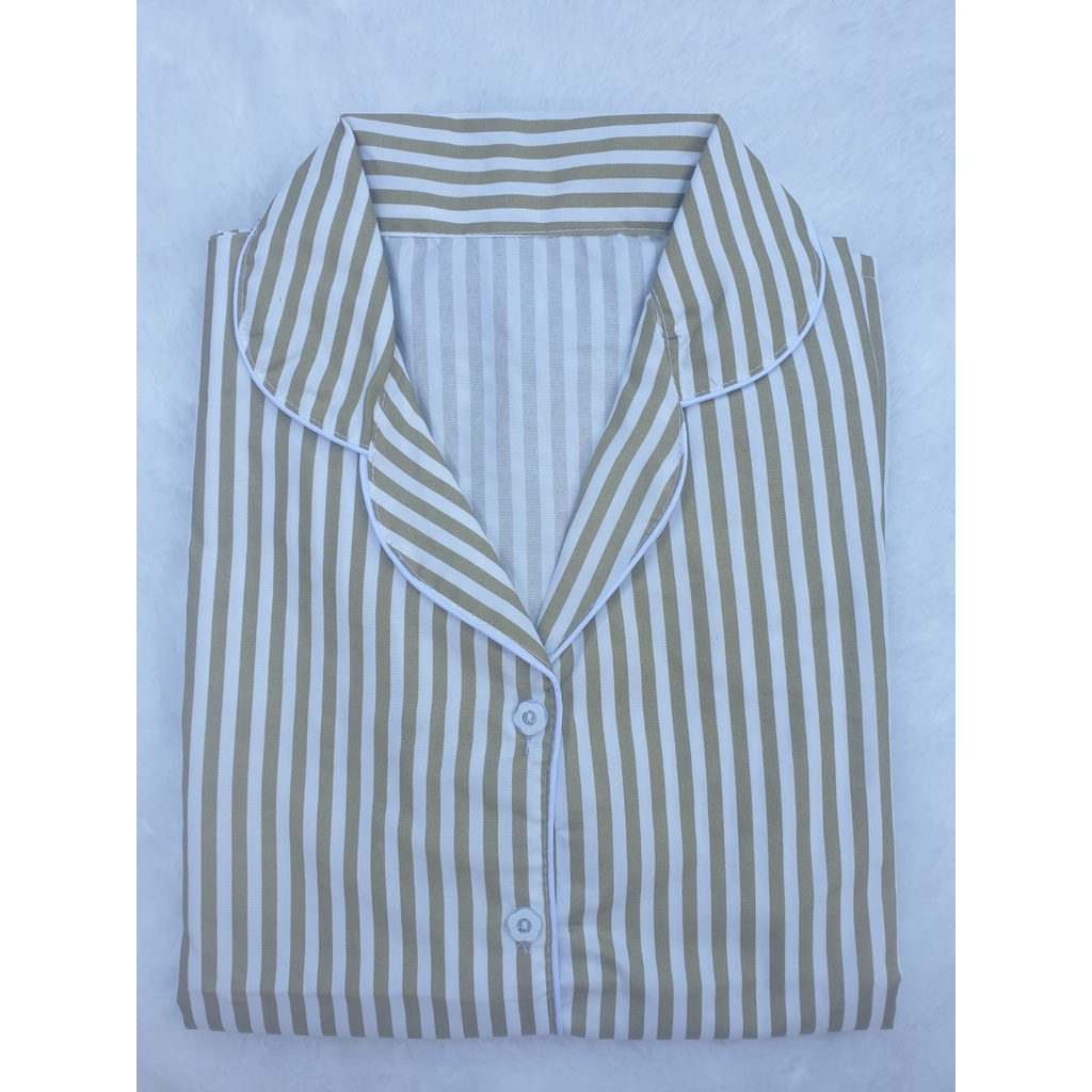 BJ-Piyama CP Wanita Dewasa Salur - Baju Tidur Lengan Pendek-Salur Mocca