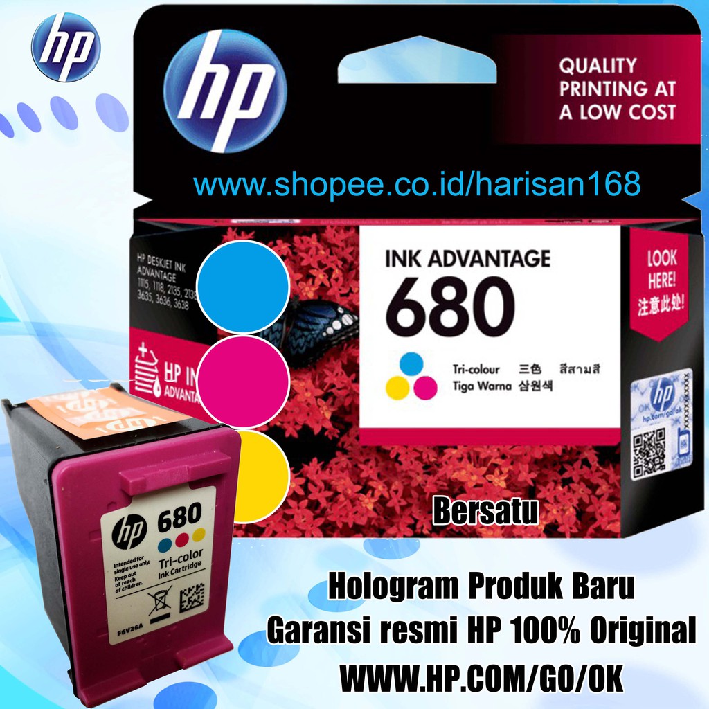 Cartridge HP 680 Original Color ∫ Tinta 680 Colour Cl Warna New F6V26AA READY ♕ L0 SS Q1