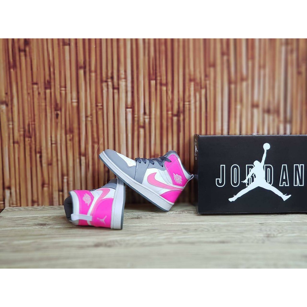 MEGA SALE 9.9 NIKE AIR JORDAN 1 MID PINK GREY FASHION KIDS UNISEX SIZE 24-35