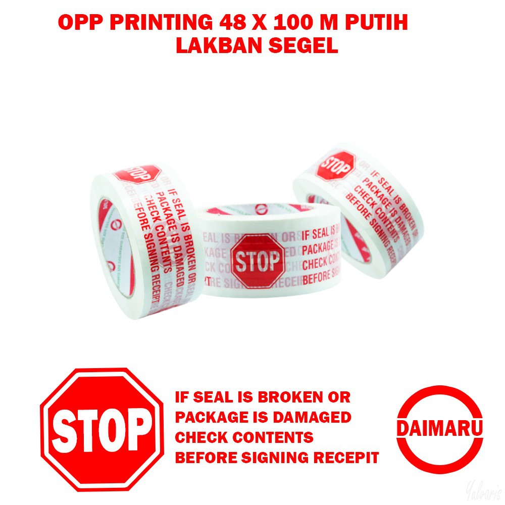 Daimaru OPP Printed Tape Lakban Stop Warna Putih 48 mm x 100 meter