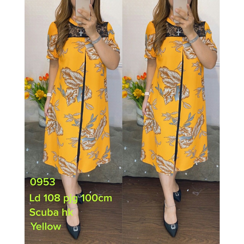 Q8267 tunik bunga cantik scuba bangkok import 0953 lembut