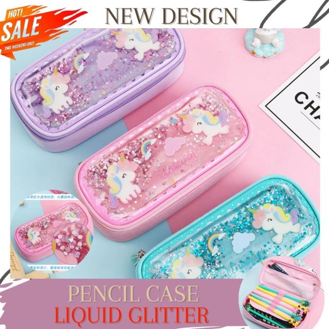 

Kotak Pensil Glitter / Liquid Beads Pencil Case Flamingo Unicorn