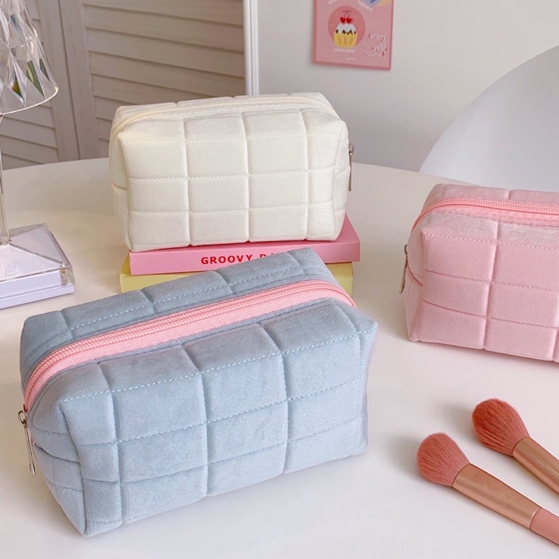KENSHO Kotak Pensil Sleting Velvet Aesthetic Warna Pastel Import Korea / Pencil Case / Tempat Alat Tulis