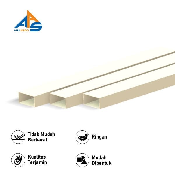 Alexindo Hollow Kotak Aluminium Warna Cream 2"x1" 0.9mm 6M - Arlindo