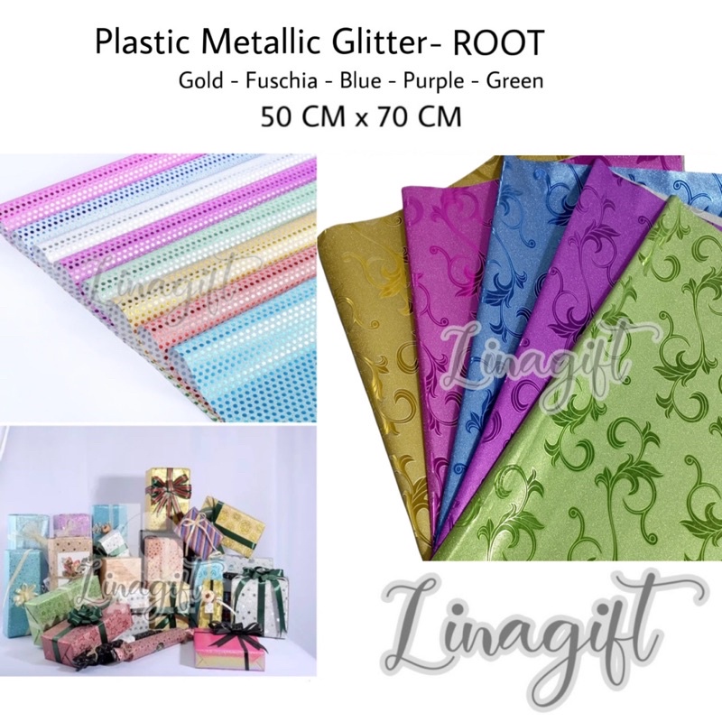 ( 3 Lembar ) PLASTIC METALLIC GLITTER ROOT - FUSHIA / PURPLE LEAVES DAUN AKAR - KERTAS KADO PLASTIK GLITER EXCLUSIVE FANCY BICOLOR 2 COLORS 2 SISI DOUBLE COLORS SILVER GOLD POLKADOT ONDE FANCY CLASSIC VINTAGE EUSTHATIC