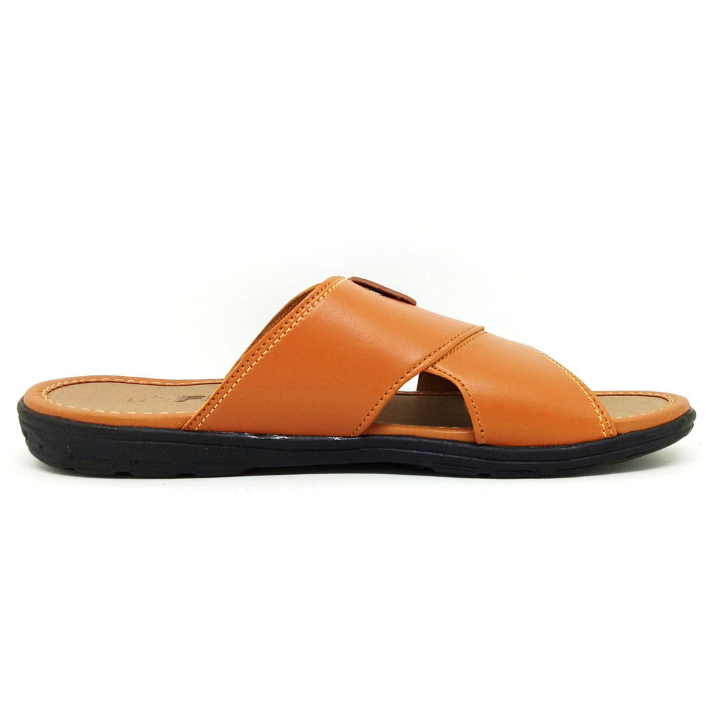 FIURI - Sandal Single Slip On Tan - Sandal Murah Pria - Sandal Casual Pria - Sandal Pria Kulit