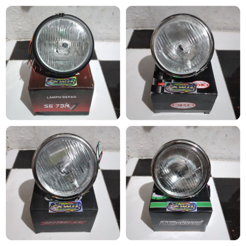 Lampu depan headlamp autopal h4 merk okd tebal bagus pnp cb gl mp tiger custom Reflektor Lampu Depan Motor CB Headlamp lampu jute pesek clasic classic klasik hitam crome