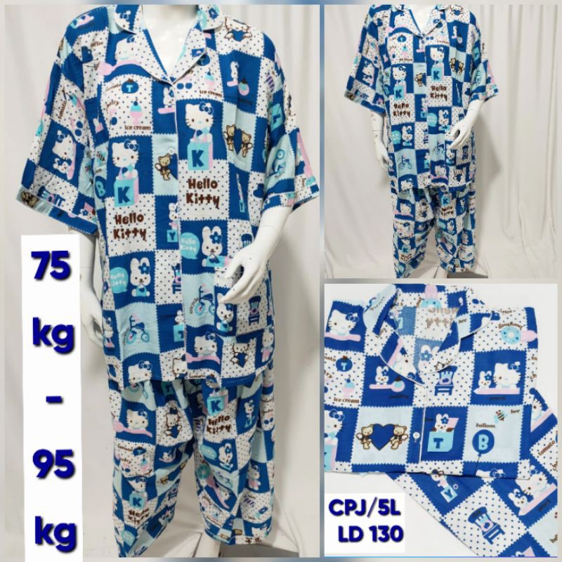 BIG SIZE PIYAMA KATUN JUMBO LD 120 130 / baju tidur piama lengan pendek celana panjang