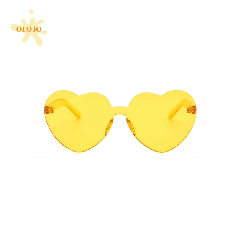 OLOJO   Love Heart Shaped Sunglasses Vintage Tanpa Bingkai Pemangkasan Kacamata Jantung Transparan