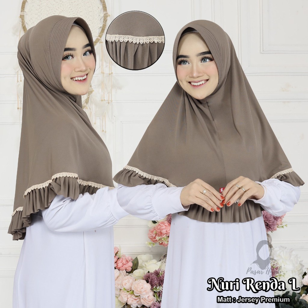 Jilbab Instan Nuri Renda Size L Hijab Instan Jersey Premium Kerudung Bergo Pasar Hija'b