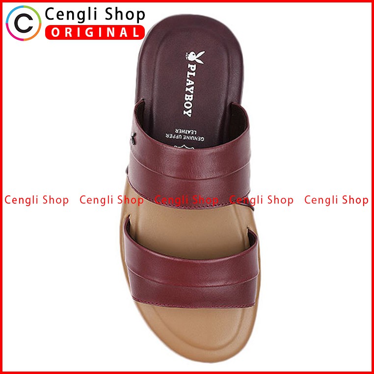 PLAYBOY SANDAL KULIT CASUAL PRIA ORIGINAL TERBARU MERAH MAROON PLD2