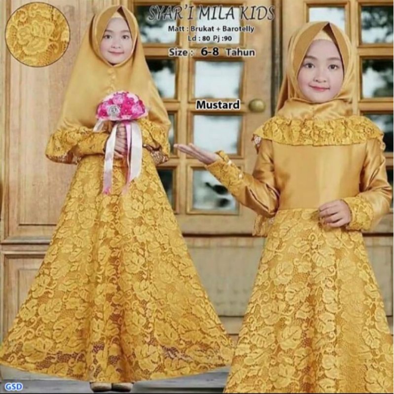 Set gamis anak perempuan brukat brokat gamis anak satin baju muslim anak pakaian muslim anak