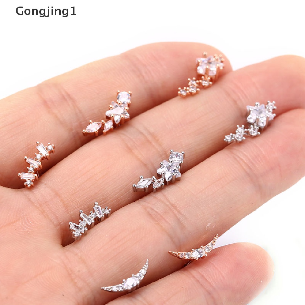 Gongjing1 1PC Anting Tindik Tulang Rawan Telinga Bahan Stainless Steel Hias Cz