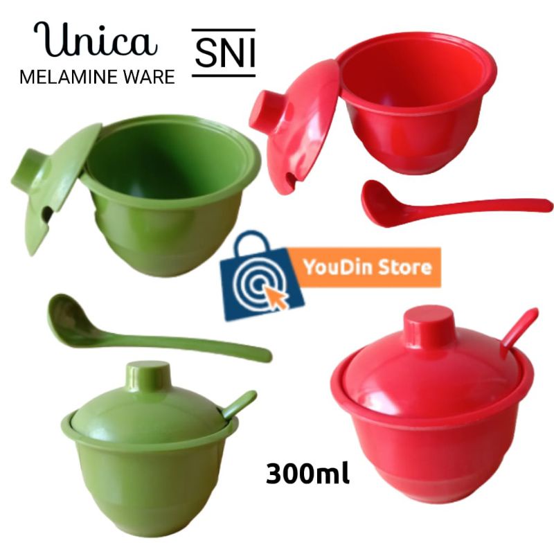 Set Mangkok Tutup Sendok Mangkok Tutup Sambal Sambel Melamin Unica 2043