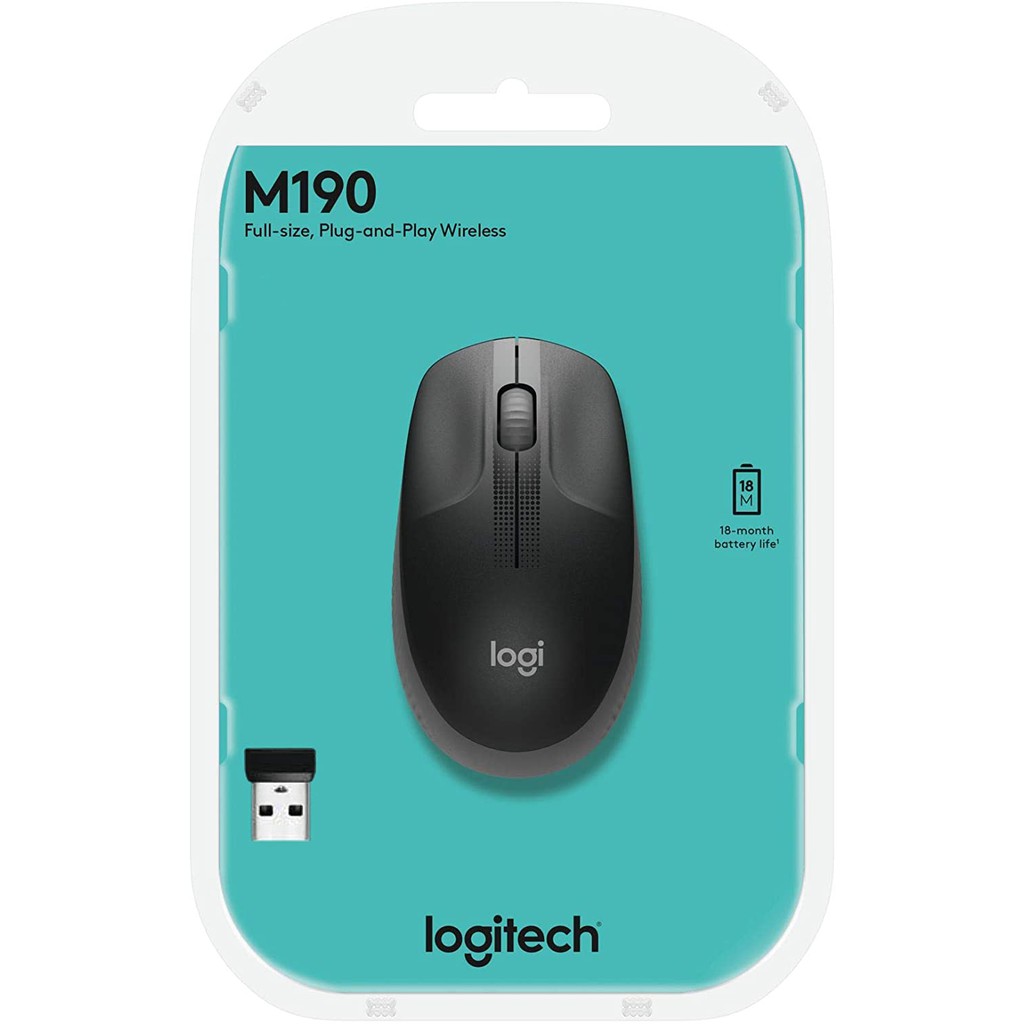 LOGITECH MOUSE WIRELESS FULL-SIZE M190 -Black