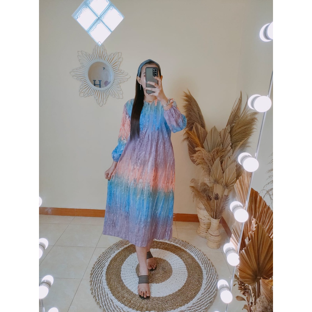 Midi Dress Busui Friendly / Gamis Tiedye Terbaru Kekinian / Fashion Muslim / Dress Murah / Bahan Katun