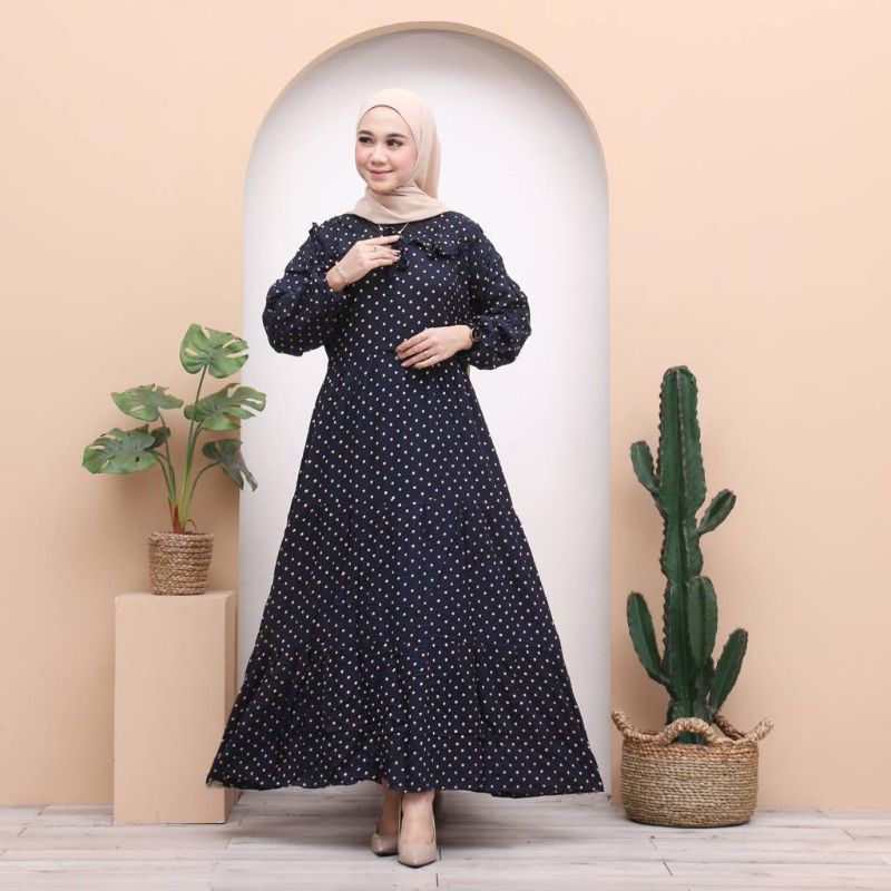 GAMIS MIDI VIRAL 2022 MIDI DRESS POLKA TERLARIS GAMIS RAYON SUSUN TERBARU GAMIS SUSUN POLKA TERCANTI