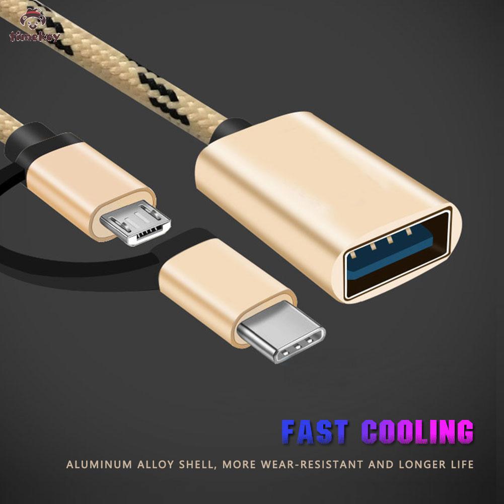 【SALE】2 in 1 USB 3.0 OTG Adapter Nylon Braid Cable Micro USB Type C Data Sync Adapter for Samsung Xiaomi MacBook USB Type-C Micro OTG