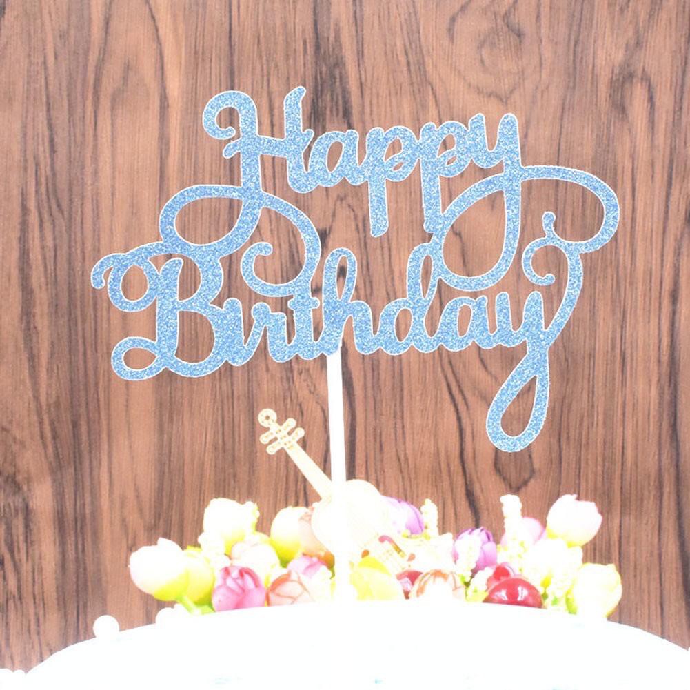 Topper Kue Cupcake Desain Tulisan Happy Birthday Glitter Bahan Kertas - BUM