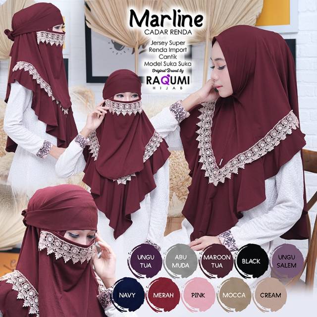 MARLINE ORIGINAL RAQUMI HIJAB | NEW RAQUMI HIJAB | Jilbab Cadar | Jilbab Renda | Cadar Renda