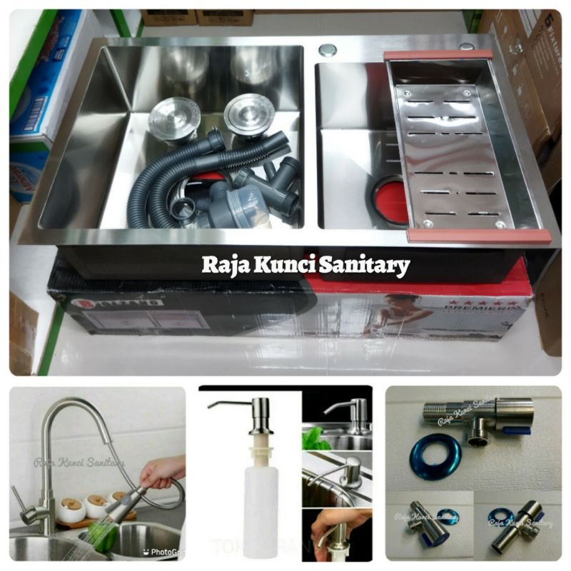 Paket Lengkap Kitchen Sink 8245 BOLZANO Milan + Kran Tarik Stainless Panas Dingin/Dingin