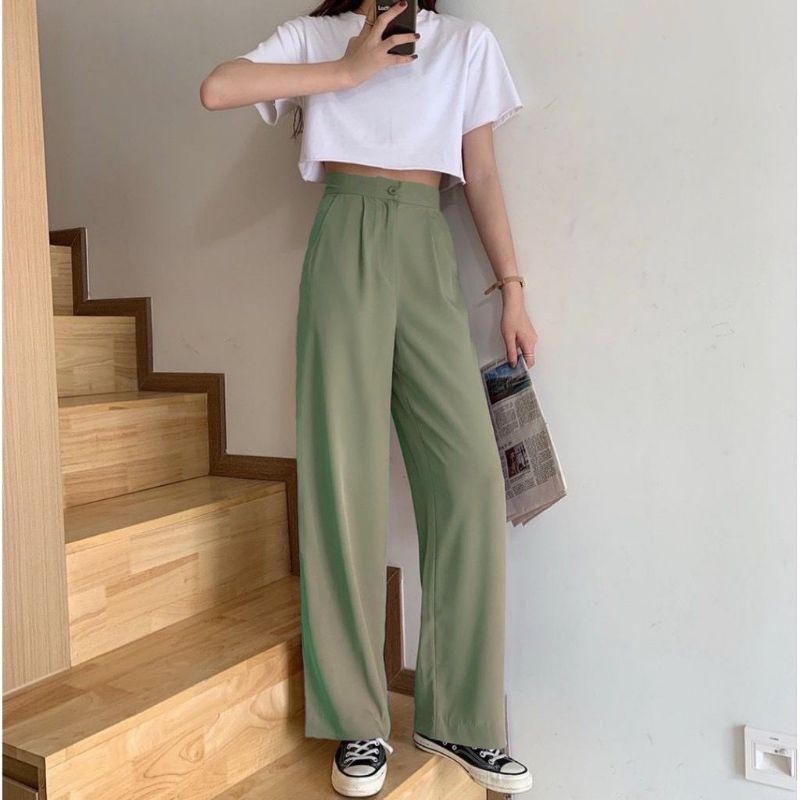 ￼Celana Panjang Kulot Yora Pants Highwaist V1 / Celana kerja Yora Pants Kulot Basic Wanita Loose Pants