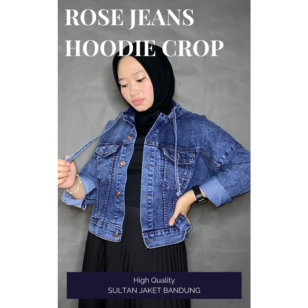 ROSE JAKET JEANS HOODIE CROOP || JAKET DENIM WANITA MODEL ZARA TERBARU