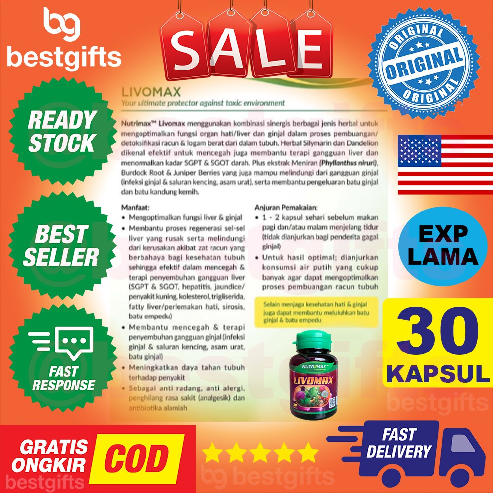 NUTRIMAX LIVOMAX VITAMIN OBAT HATI GAGAL GINJAL LIVER KIDNEY DUO KENCING BATU ASAM URAT 30 KAPSUL