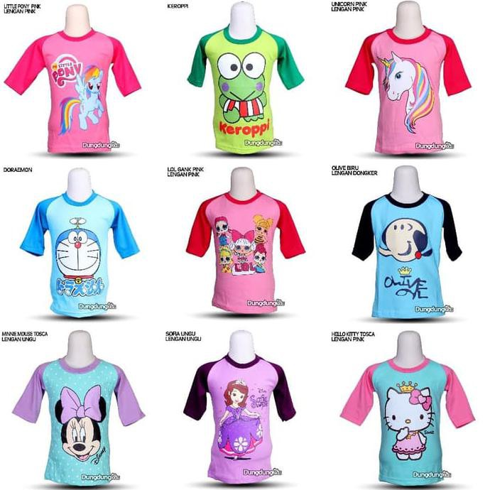 Kaos Anak Perempuan - Kaos Anak Perempuan Karakter Raglan
