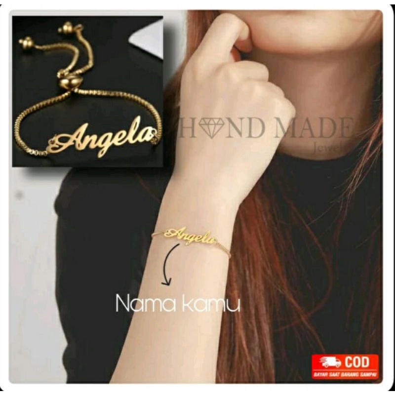 Gelang nama motif serut lapis emas gold/silver