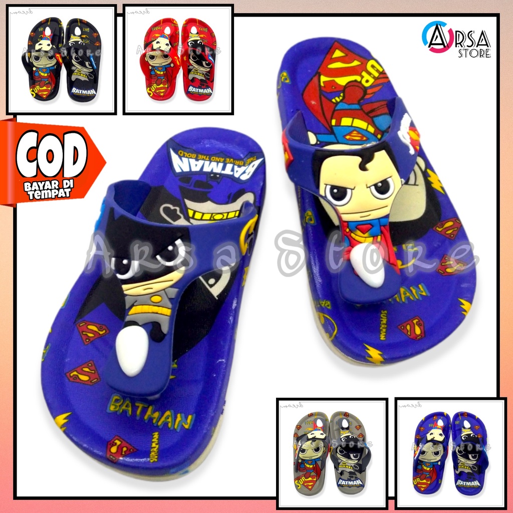 Sandal Jepit Karet Anak Laki Laki Import / Sendal Jelly Anak Cowok 2 - 4 thn Terbaru Motif Superhero