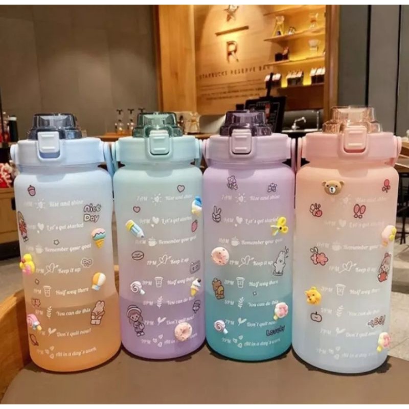 ( COD ) Botol Minum Viral Gradasi Tritan 2 Liter - Tutup Flif - Sedotan - Botol Gemoy - Botol Minuma